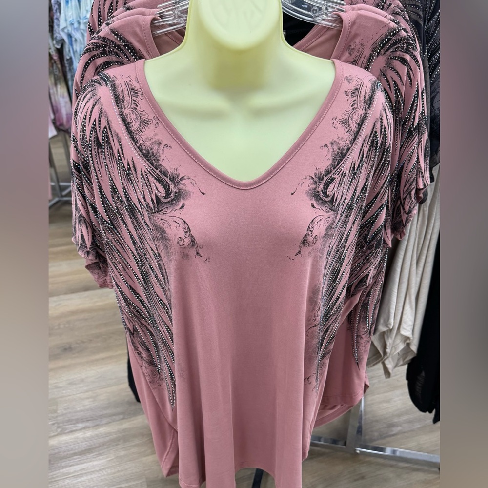 Vocal Pink V-Neck Blouse with Black Accents